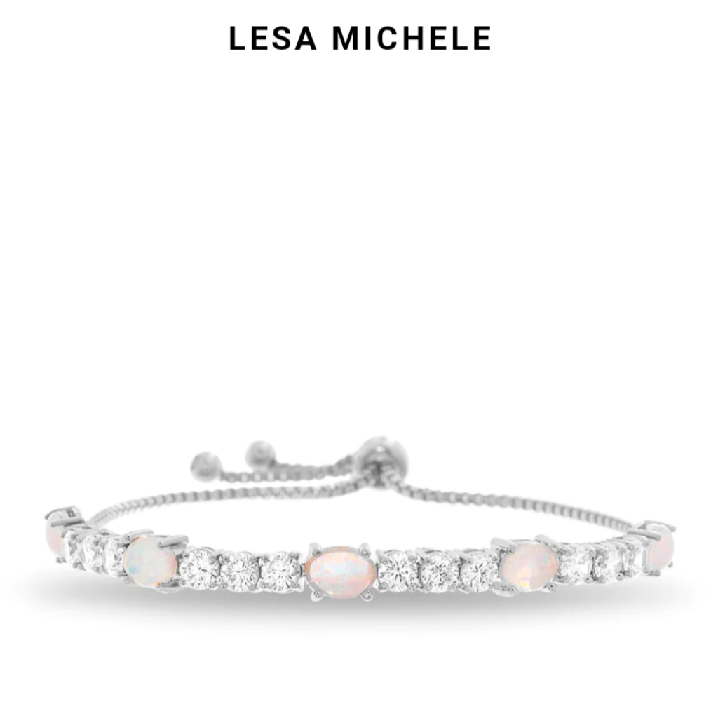 White Opal & Cubic Zirconia Adjustable Bracelet